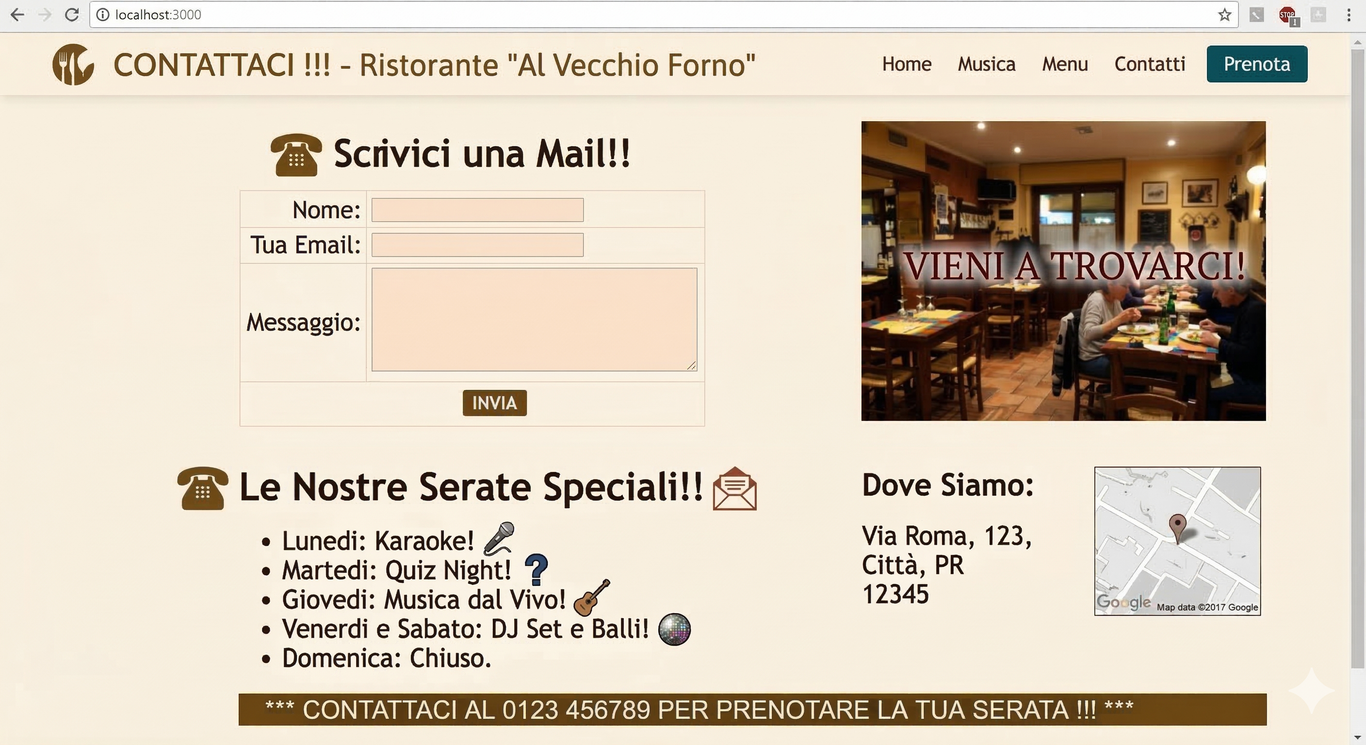 Sito ristorante prima del restyling